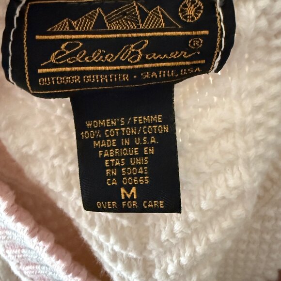 Eddie Bauer Vintage Womens V-Neck Knit Sweater With Pink & Gray Stripes 100% Cot - Picture 5 of 5